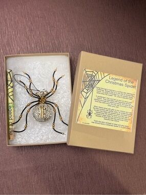 Beaded Decorative Spider Ornament with Money Bag Accent - Black and Gold